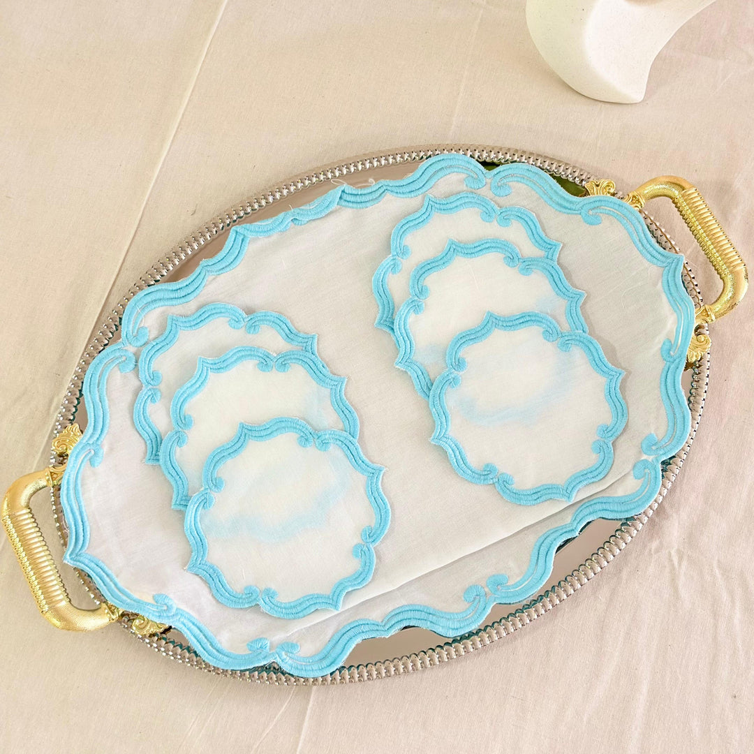 Fond de plateau oval coloré 44x32.50cm + 6 serviettes 13cm