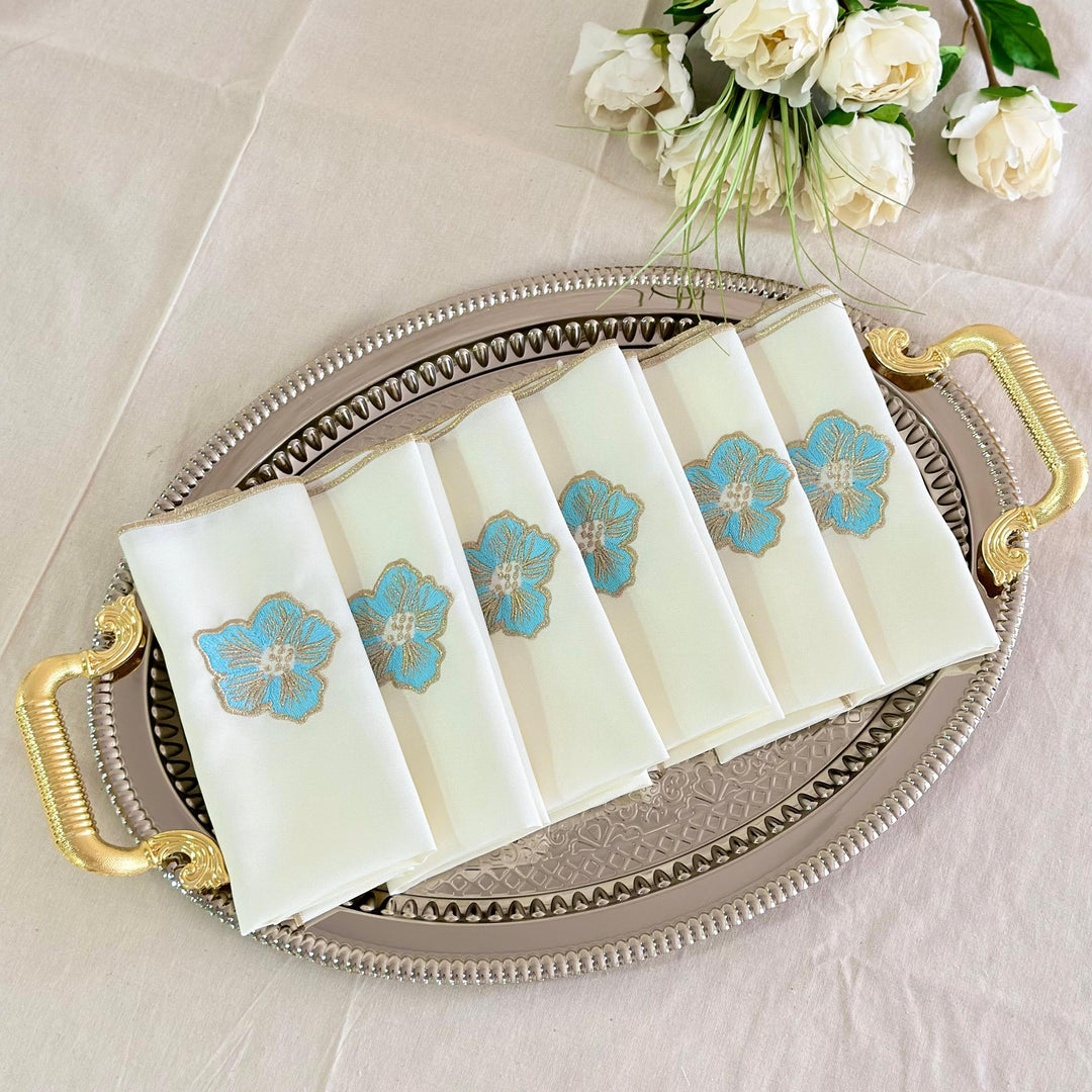 Set 6 serviettes de table fleur bleu ciel 38x38cm