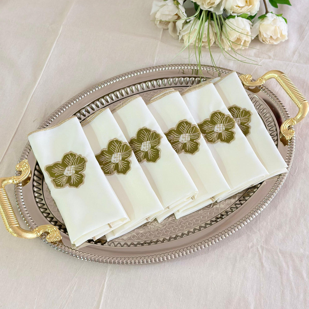 Set 6 serviettes de table fleur vert 38x38cm