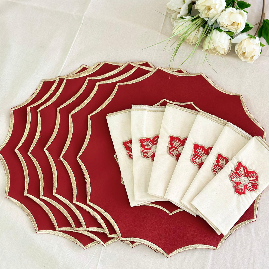 6 sets de table rouge 38cm+ 6 serviettes 37.50x37.50