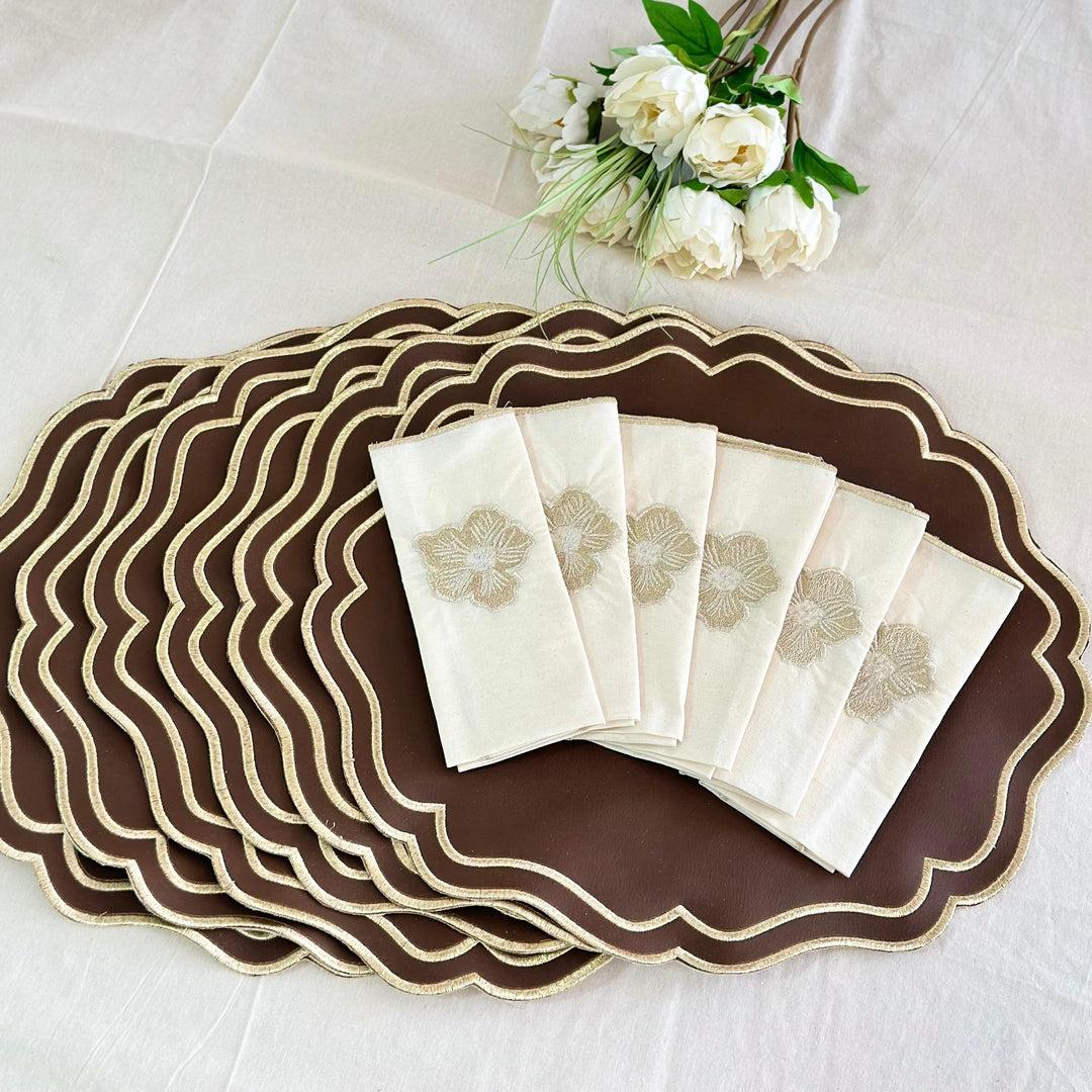 6 sets de table marron 40cm+ 6 serviettes 37.50x37.50cm