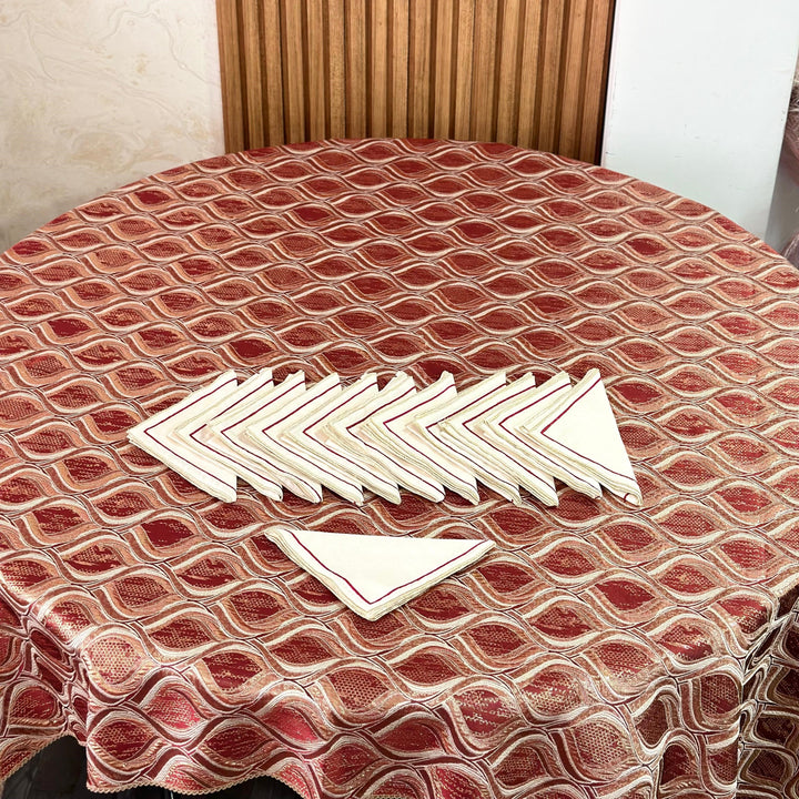 Nappe en brocard bordeau 150cm + 12 serviettes 36x36cm