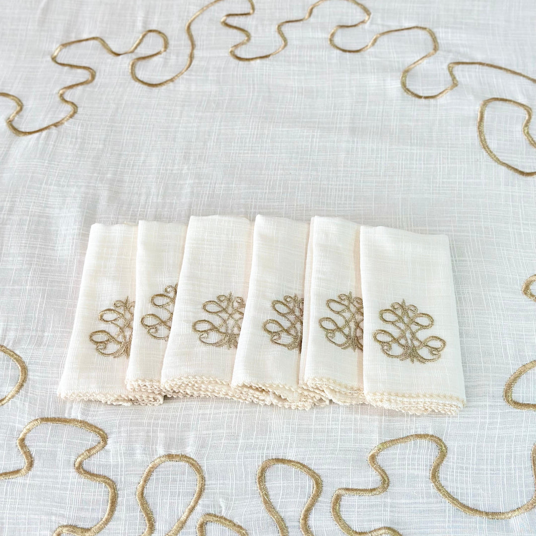 Nappe en lin zigzag 150cm + 12 serviettes 36x34cm
