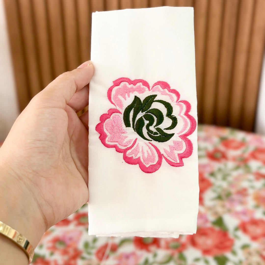 Nappe fleurie 150cm + 12 serviettes 34x34cm