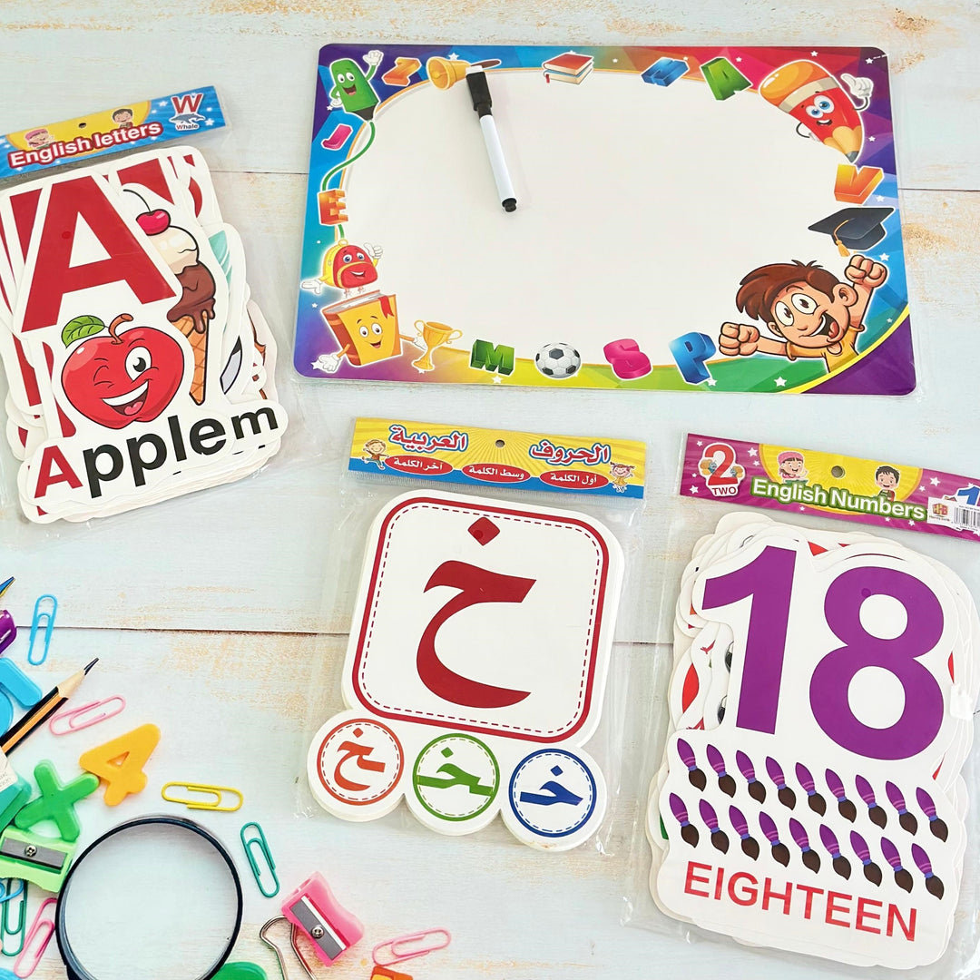 Cartes alphabet anglais + cartes lettre arabe + cartes chiffre anglais + carte d'apprentissage kids