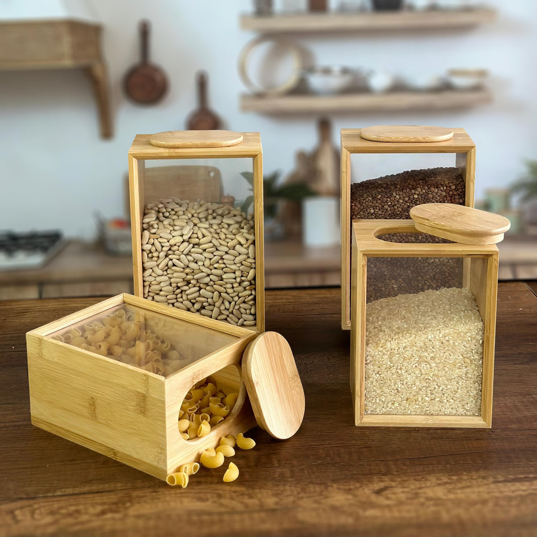 Set 4 boîtes stockage en bois 2x19cm + 2x22cm
