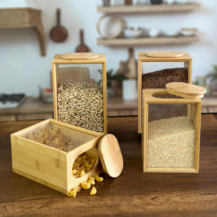 Set 4 boîtes stockage en bois 2x19cm + 2x22cm