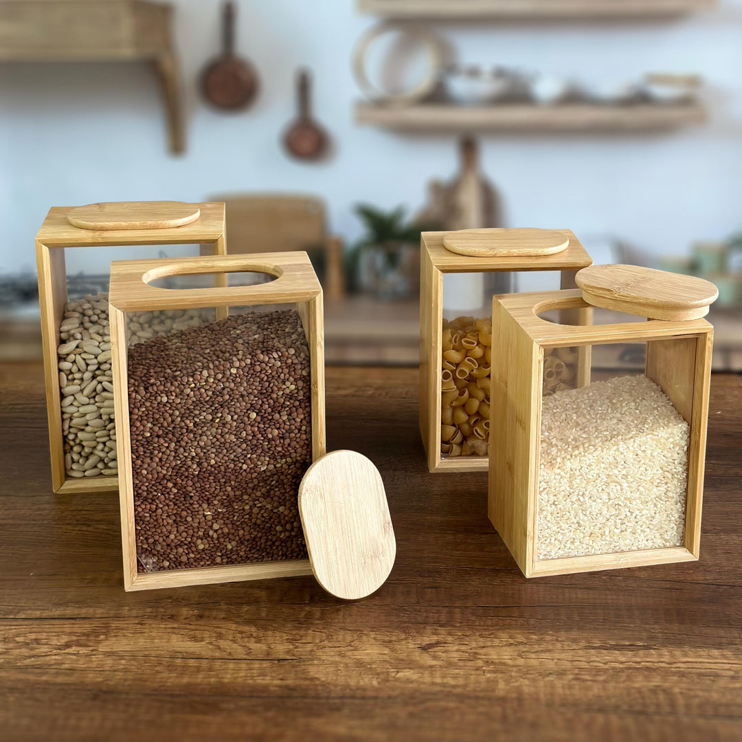 Set 4 boîtes stockage en bois 2x19cm + 2x22cm