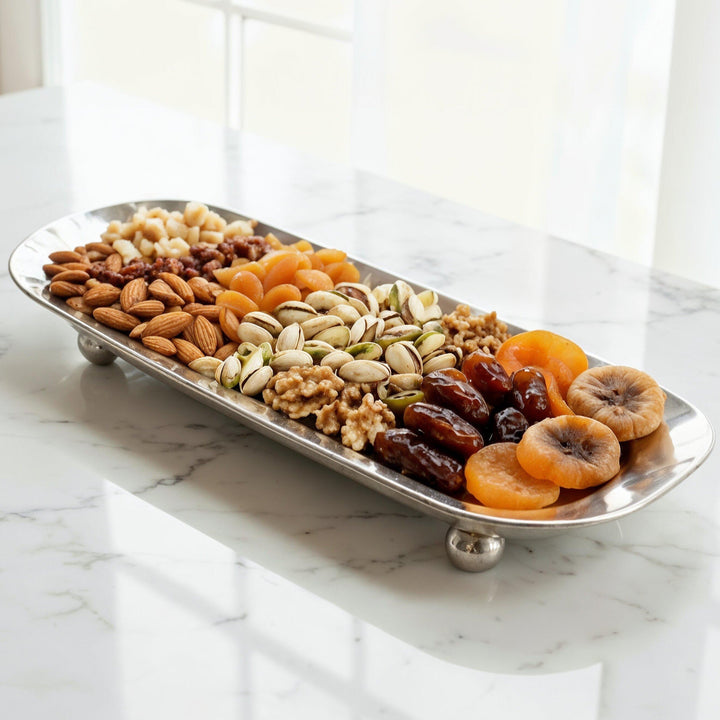 Plat ovale en inox argenté 48x16cm