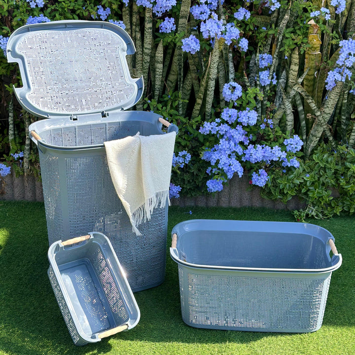 Set 3 paniers à linge en plastique 60L + 30L + 7L