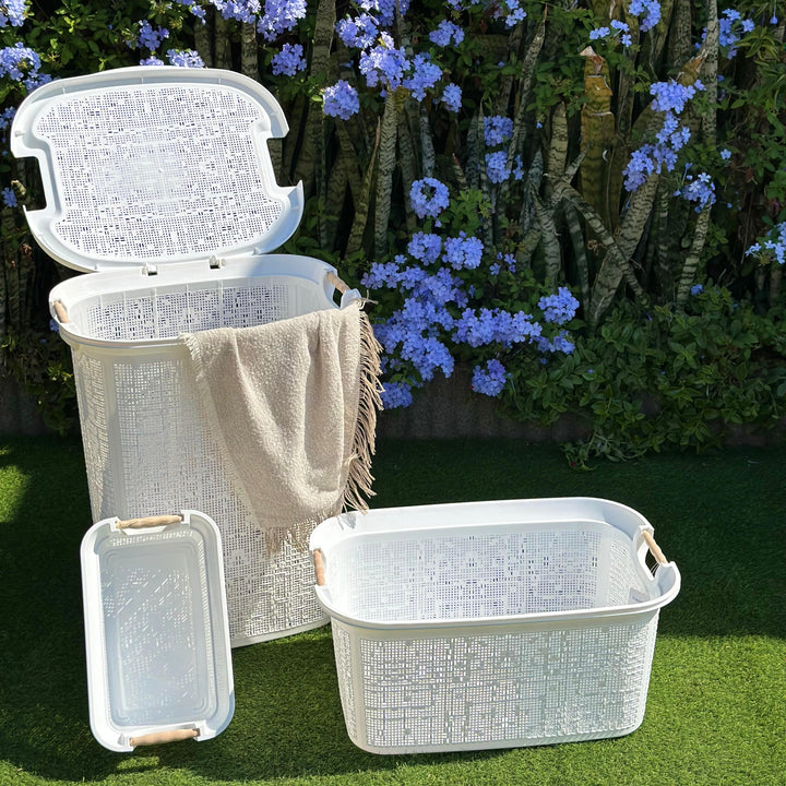 Set 3 paniers à linge en plastique 60L + 30L + 7L