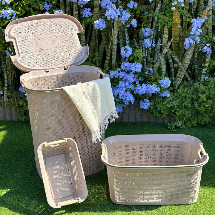 Set 3 paniers à linge en plastique 60L + 30L + 7L