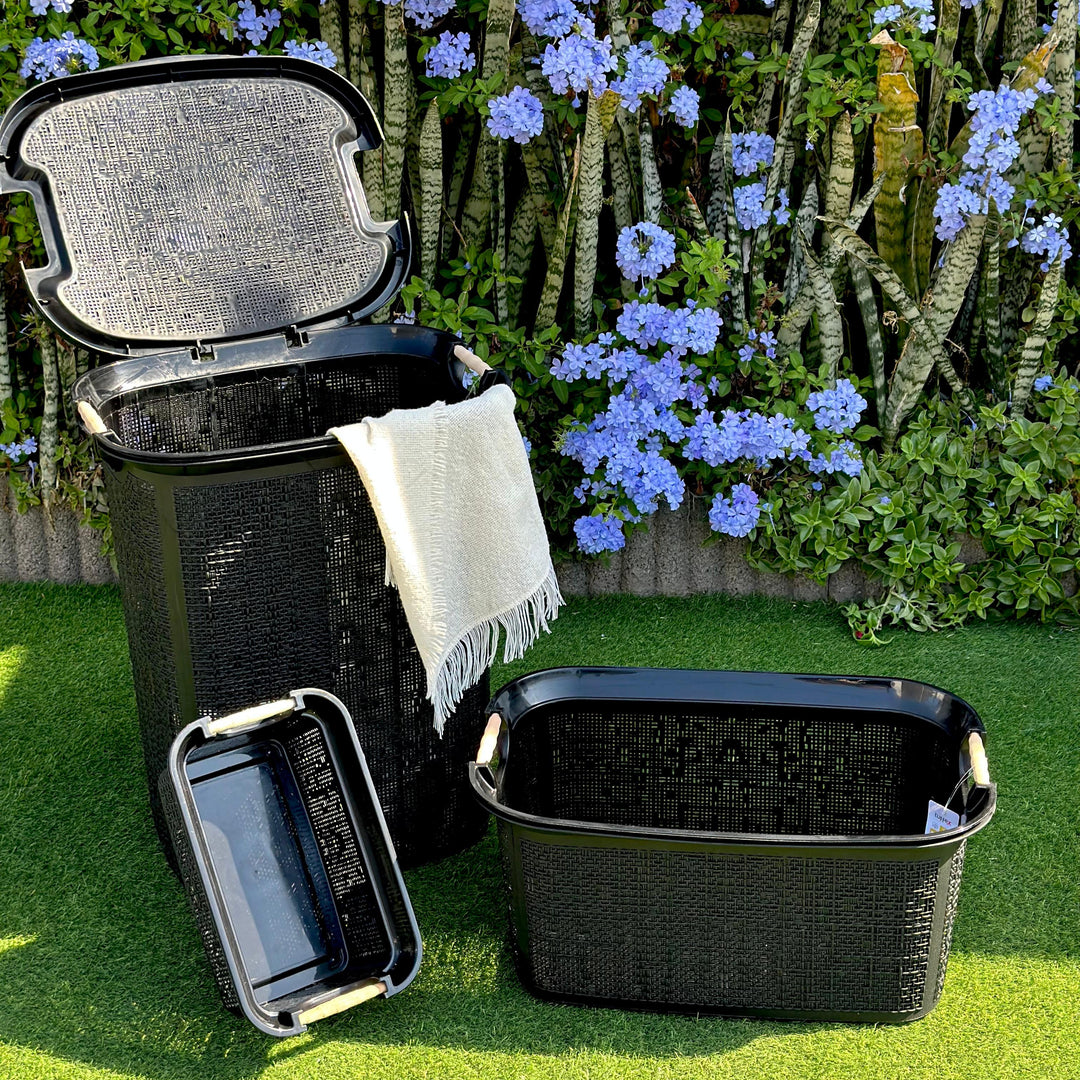 Set 3 paniers à linge en plastique 60L + 30L + 7L