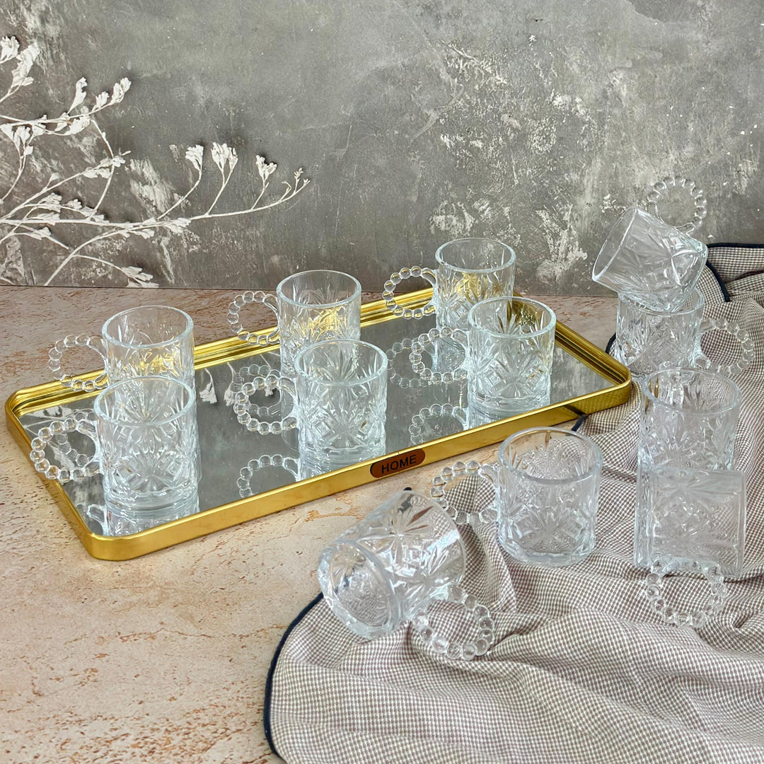 Set plateau miroir 40cm + 12 tasses en verre 110ML