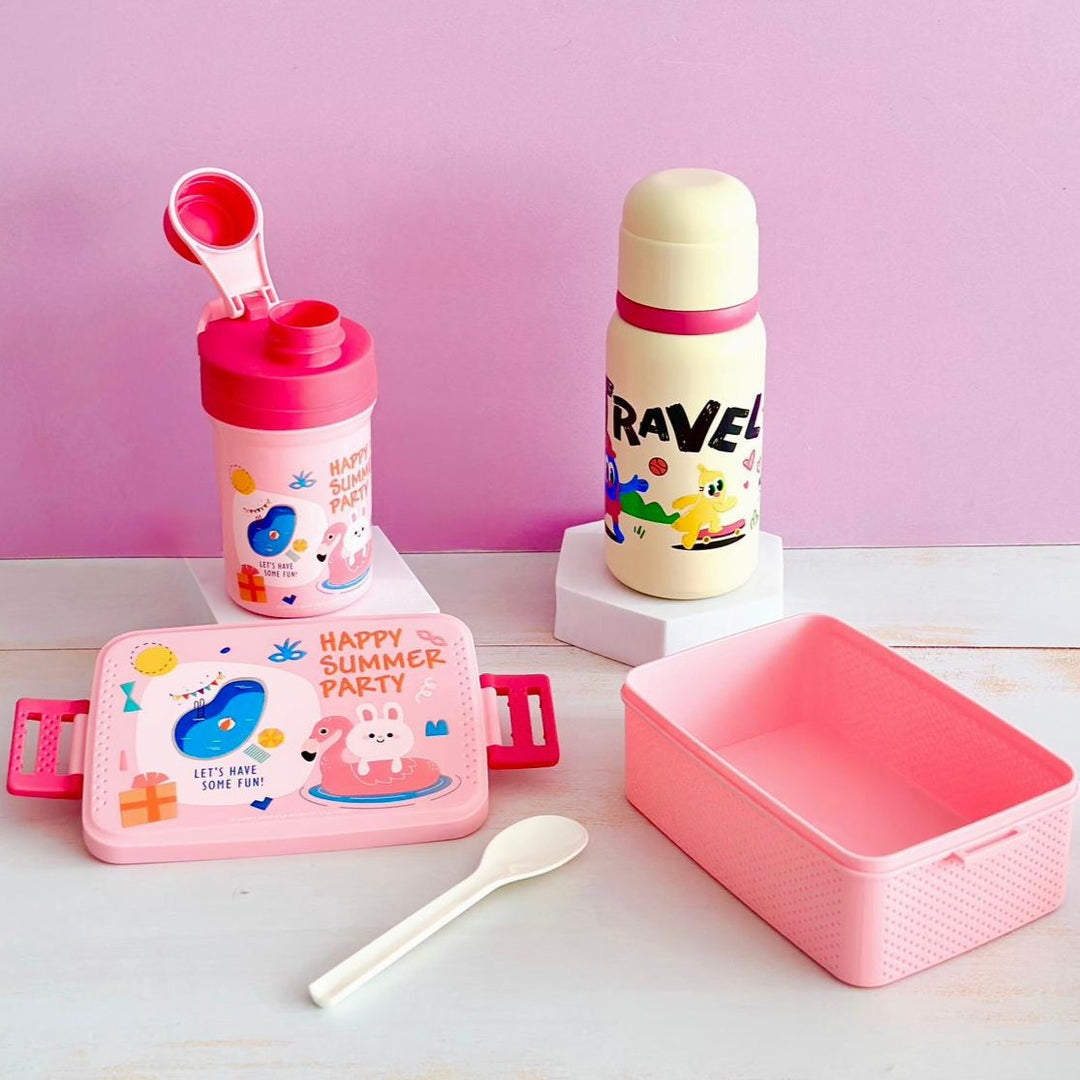 Set lunch box 800ML + gourde 350ML en plastique + thermos en inox 450ML