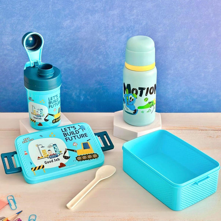 Set lunch box 800ML + gourde 350ML en plastique + thermos en inox 450ML