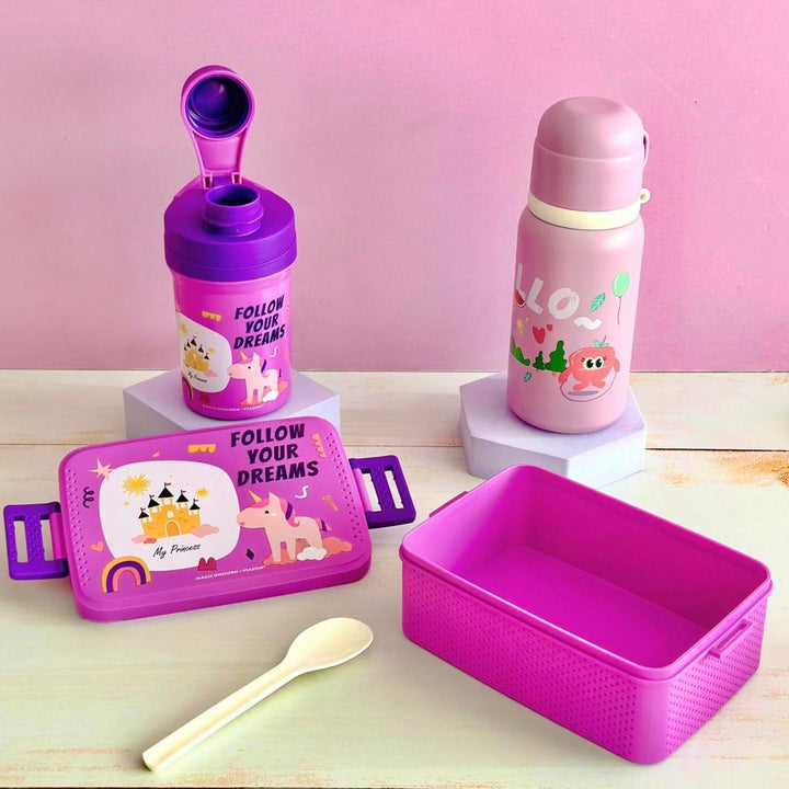 Set lunch box 800ML + gourde 350ML en plastique + thermos en inox 450ML