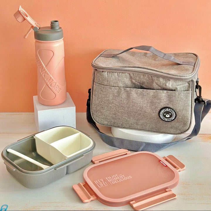 Set lunch box 1100ML + gourde 700ML en plastique + sac isotherme