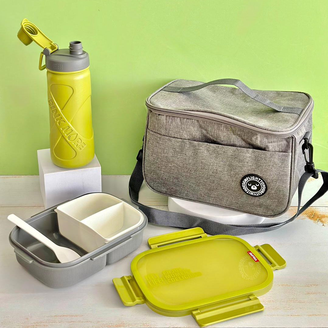 Set lunch box 1100ML + gourde 700ML en plastique + sac isotherme