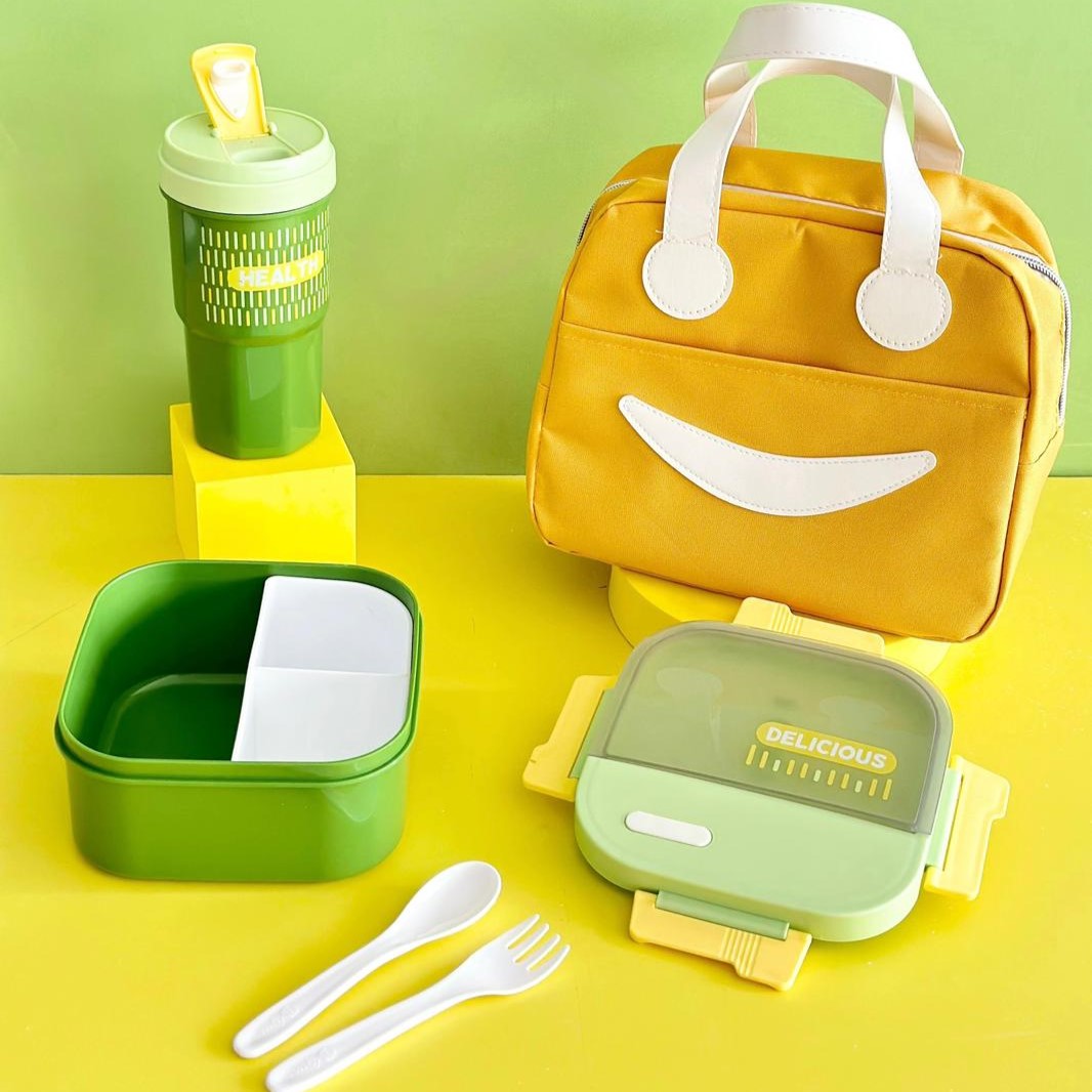 Set lunch box 1250ML + gourde 550ML en plastique + sac isotherme