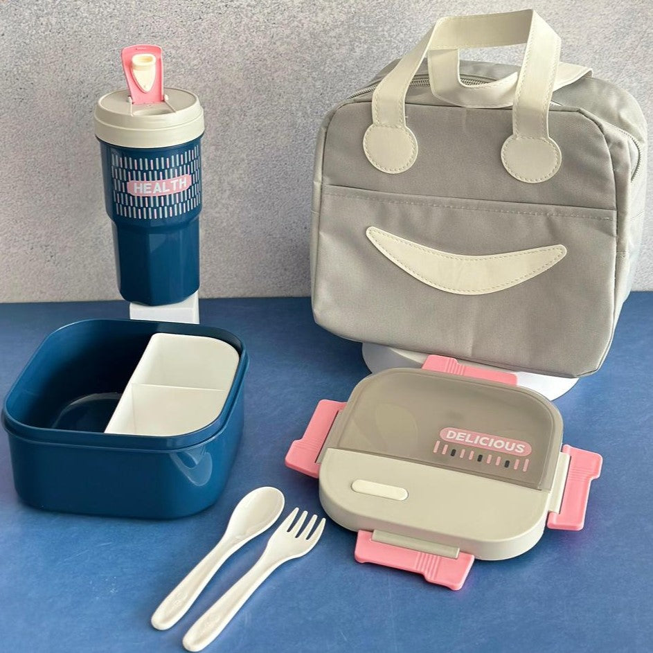 Set lunch box 1250ML + gourde 550ML en plastique + sac isotherme
