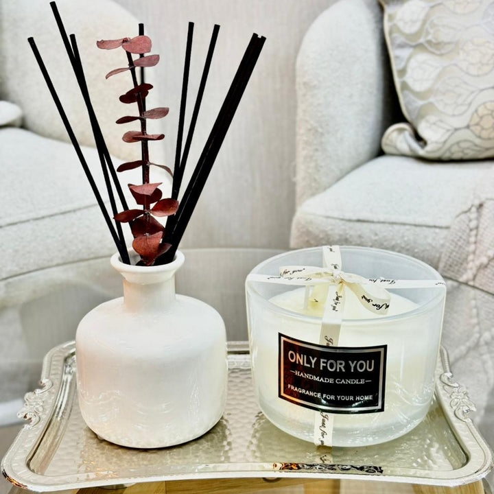 Coffret de plateau en métal 25cm + bougie 11cm + diffuseur 9cm