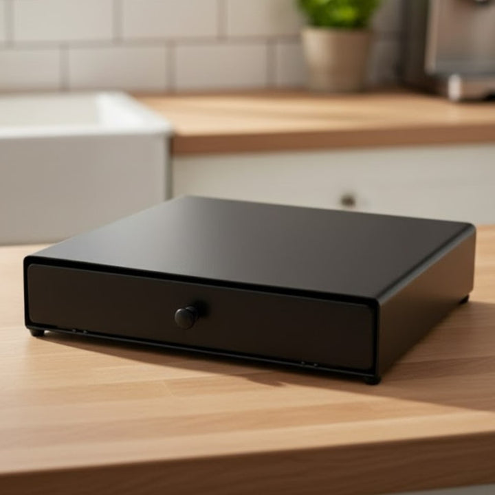 Boîte à capsules avec tiroir en métal 32x31x7cm