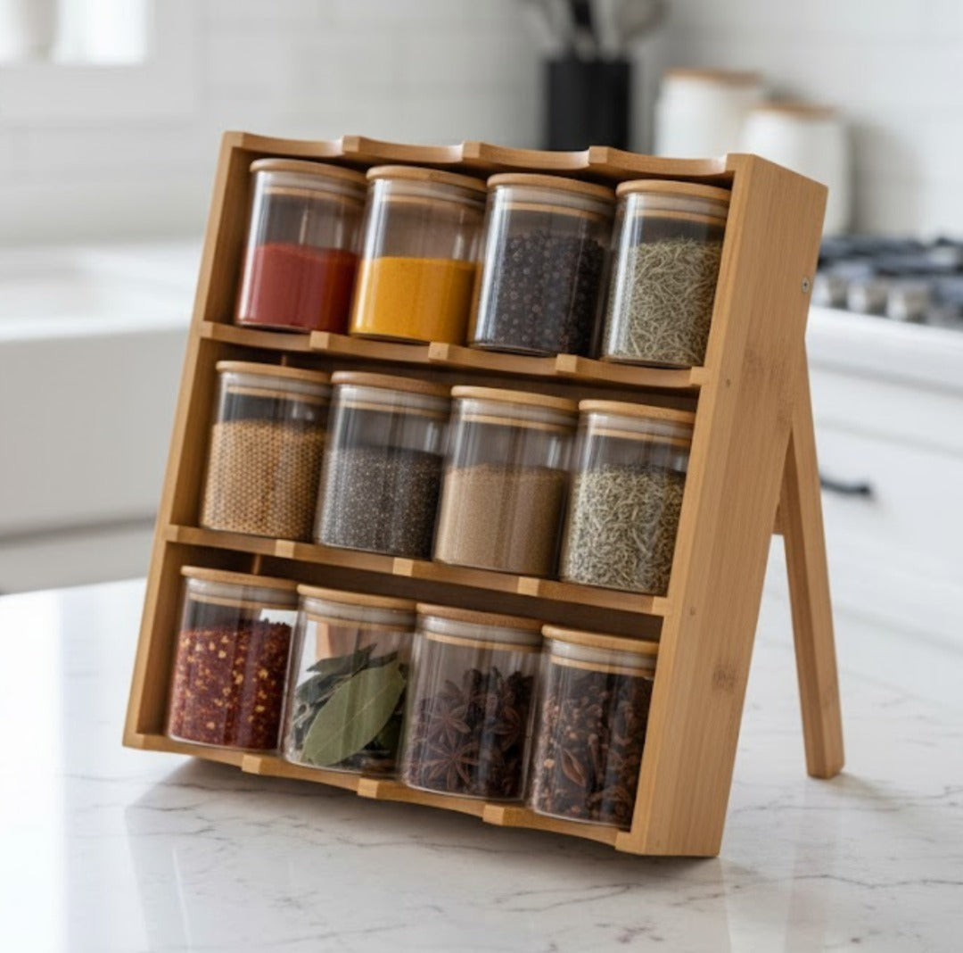Service à épices 12pcs avec support en bois