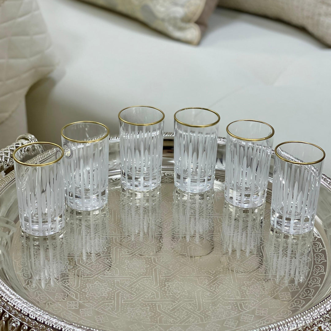 6 verres à café gravés avec filet doré