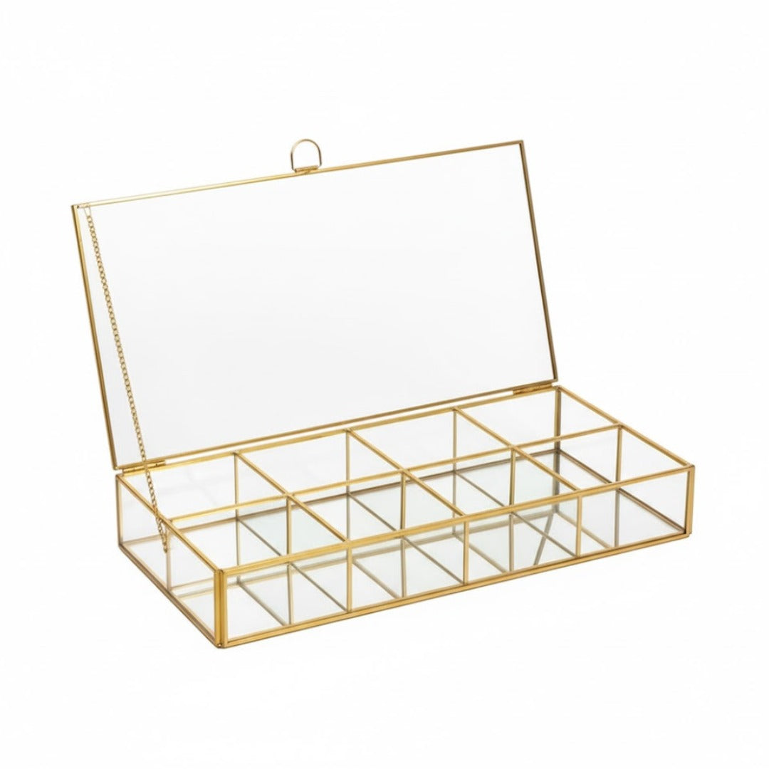 Boîte en verre rectangulaire 8 compartiments  32x16x5cm
