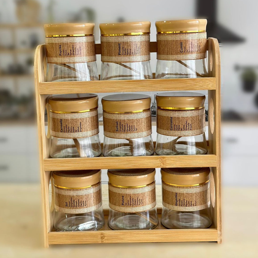 Service à épices en verre 9pcs