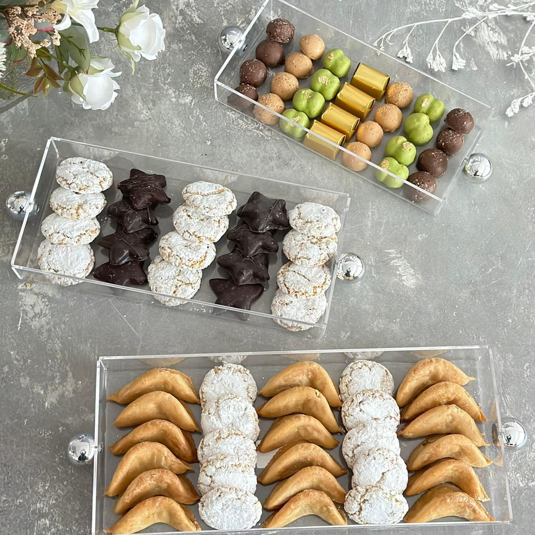 Set 3 plateaux rectangulaires en plexiglass 26cm + 30cm + 36cm