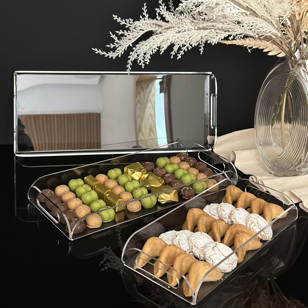 Set 3 plateaux rectangulaires en plexiglass 35cm + 41cm + 47cm