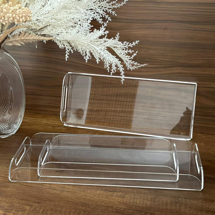 Set 3 plateaux rectangulaires en plexiglass 35cm + 41cm + 47cm