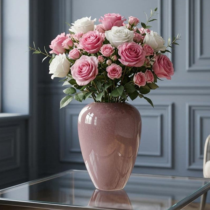 Vase décoratif en verre rose 28x19cm