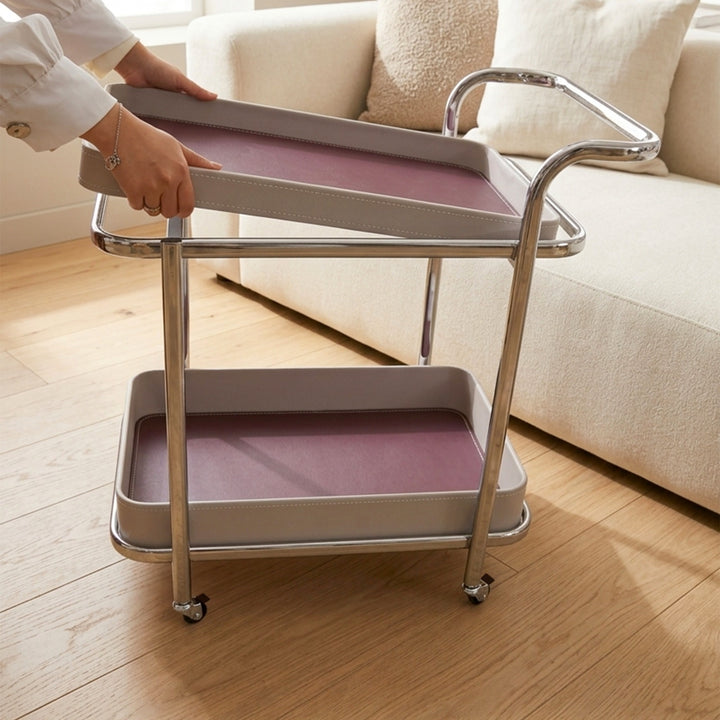 Chariot rectangulaire 2 niveaux 57x38x66cm en simili cuir modèle 2