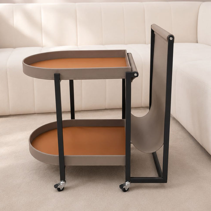 Chariot ovale 2 niveaux 67x40x66cm en simili cuir