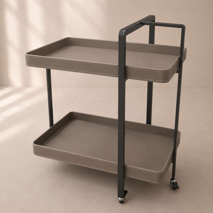 Chariot rectangulaire 2 niveaux 54x35x67cm en simili cuir