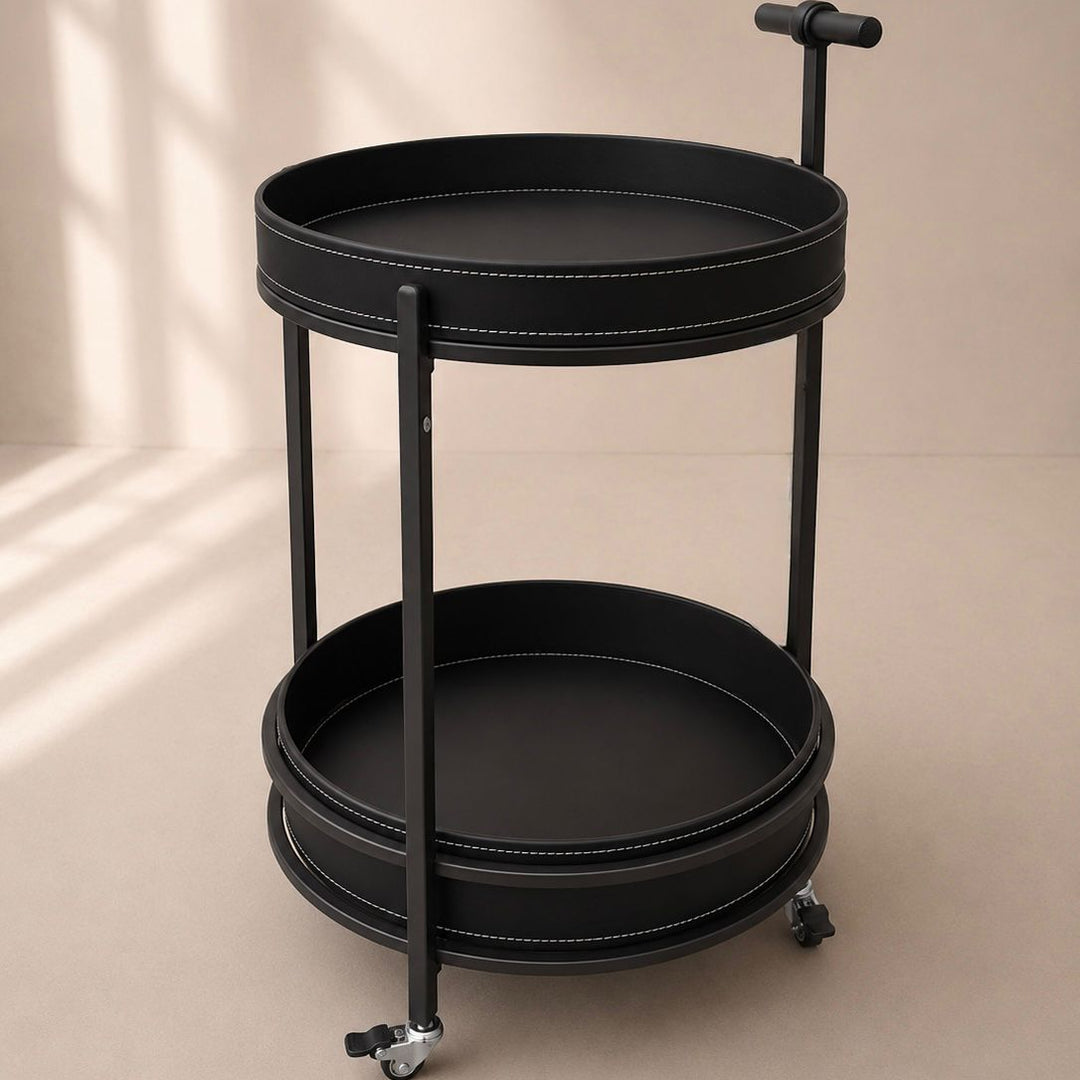Chariot rond 2 niveaux 39x65cm en simili cuir modèle 1