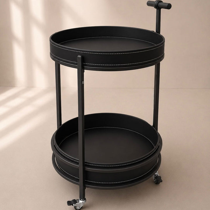 Chariot rond 2 niveaux 39x65cm en simili cuir modèle 1