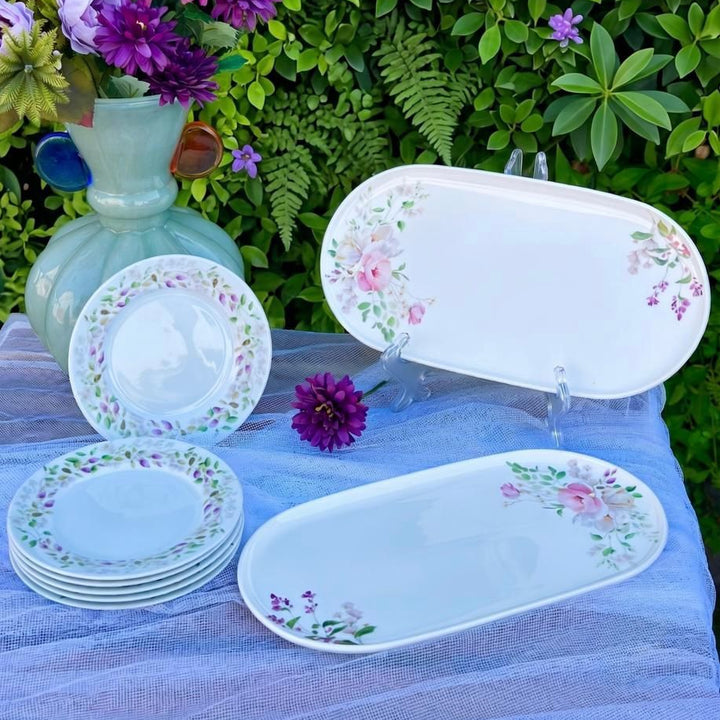 Set cake en porcelaine Lavender 8pcs + 3 Bonbonnières en verre 11cm gratuites
