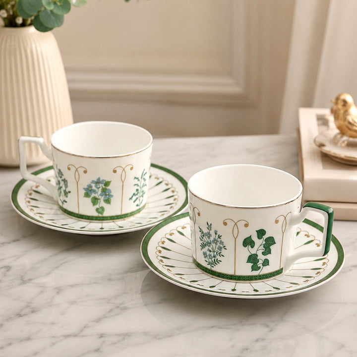 Set 2 Tasses 8x6cm + 6 Sous Tasses 15cm Herbier