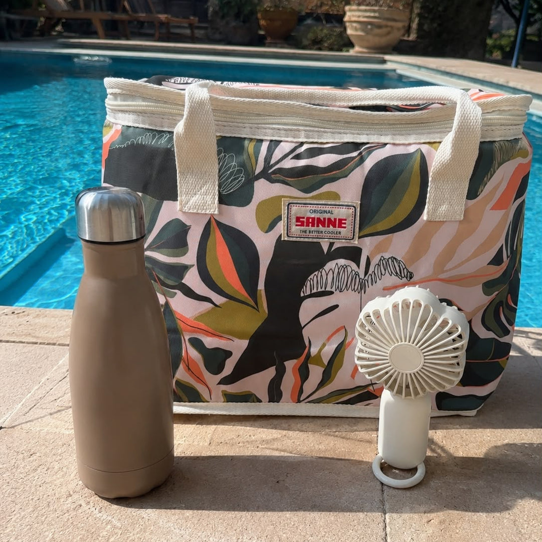 Set Sac Isotherme 16L + Mini Ventilateur 18cm USB + Gourde en Inox 350ML