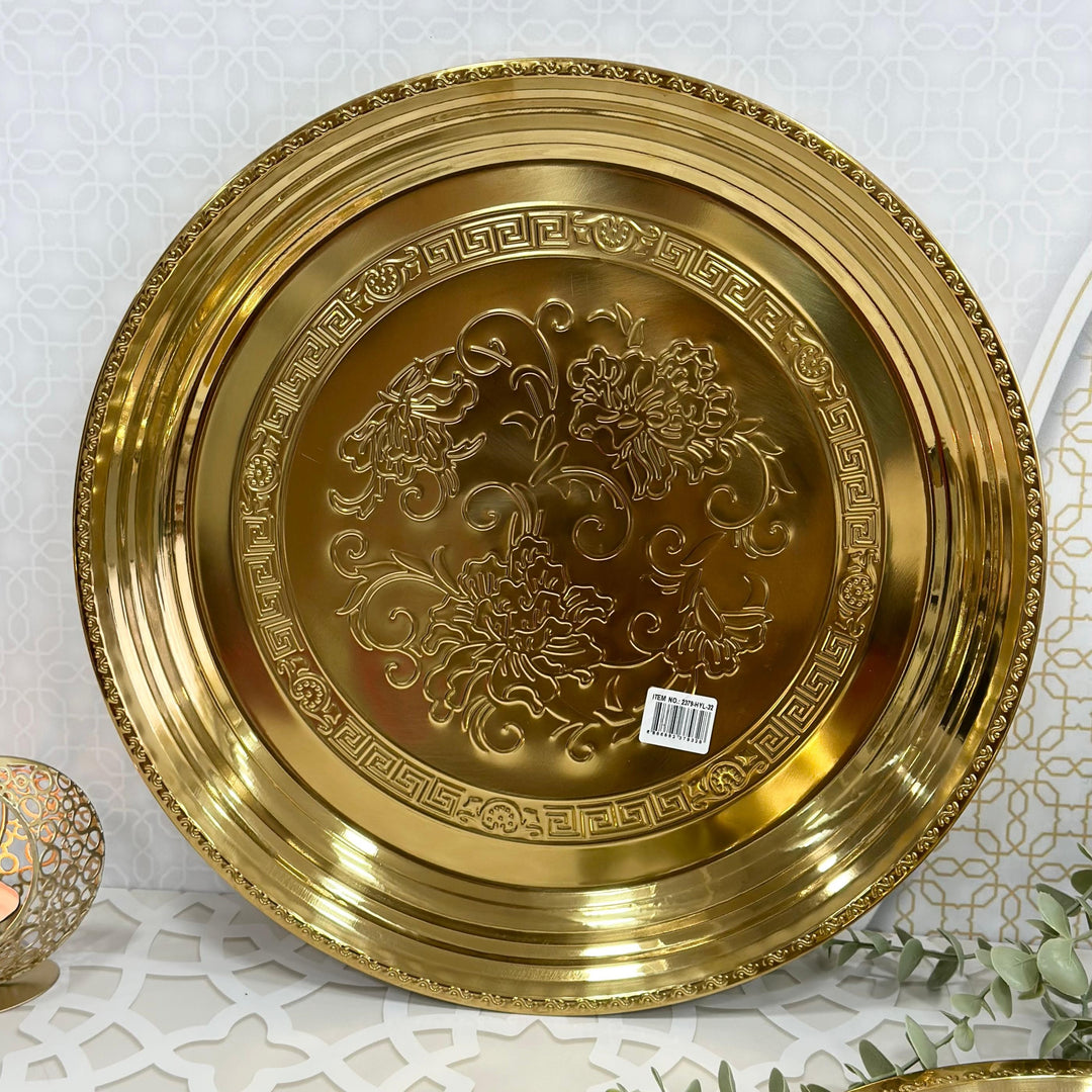 Plat rond en métal doré 40cm