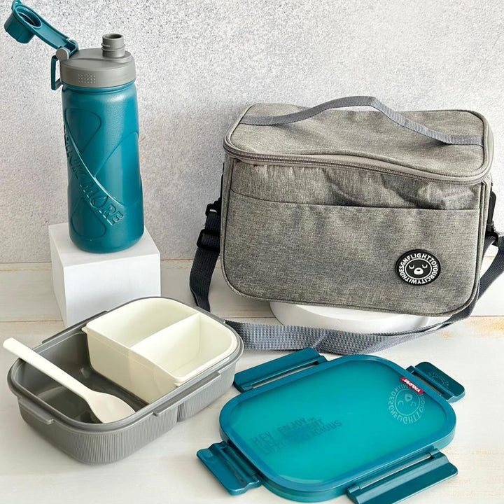 Set lunch box 1100ML + gourde 700ML en plastique + sac isotherme