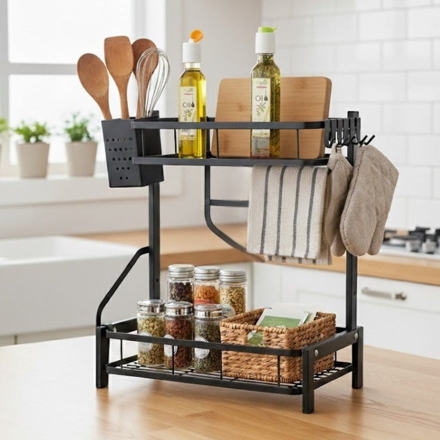 Etagère 2 niveaux multi-usage en métal 33x20x40cm