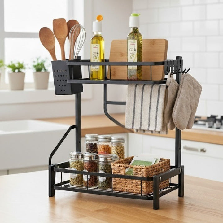 Etagère 2 niveaux multi-usage en métal 33x20x40cm