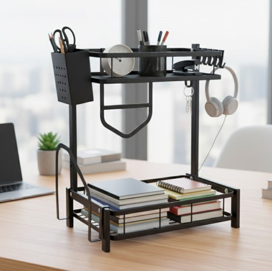 Etagère 2 niveaux multi-usage en métal 33x20x40cm