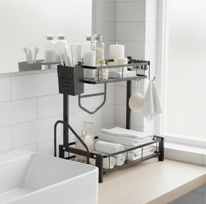 Etagère 2 niveaux multi-usage en métal 33x20x40cm