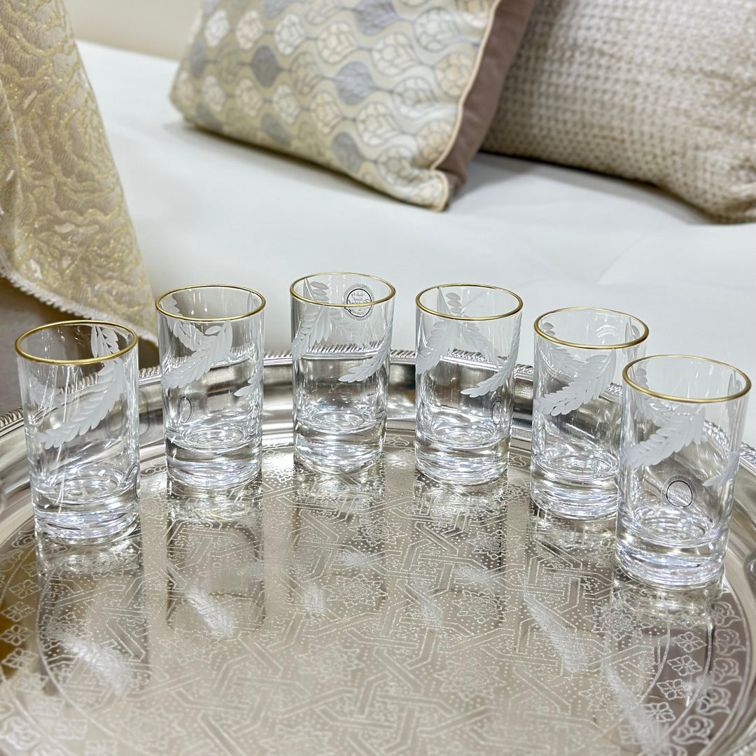 6 verres à café gravés avec filet doré